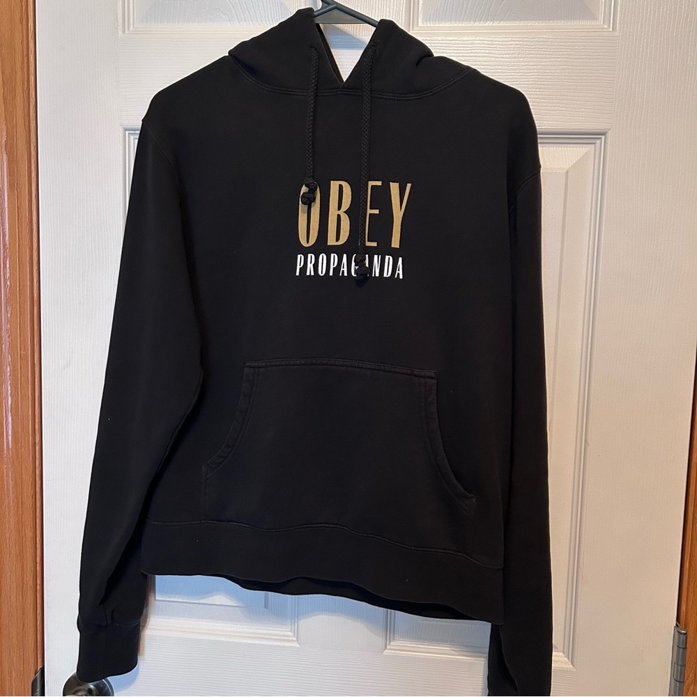 Obey Black Hoodie with Gold Lettering